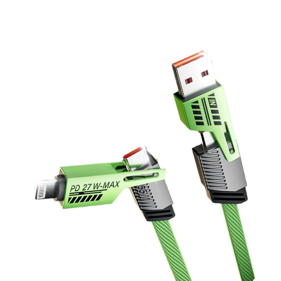 Double Magic Green Mecha Data Cable 4-in-1 Super Fast Charge 65W 2-to-2 Charging Cable.