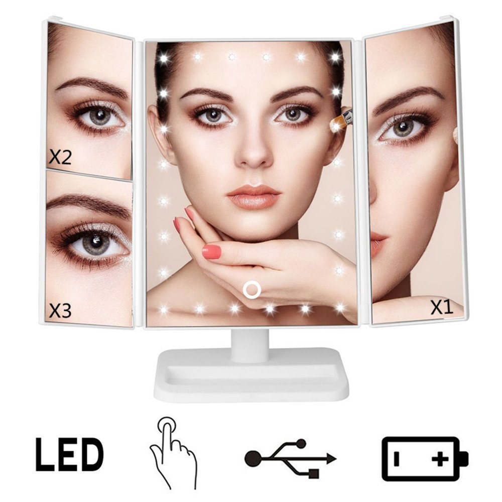 New LED makeup mirror table lamp three-sided folding touch-sensitive fill light mirror makeup mirror with light charging