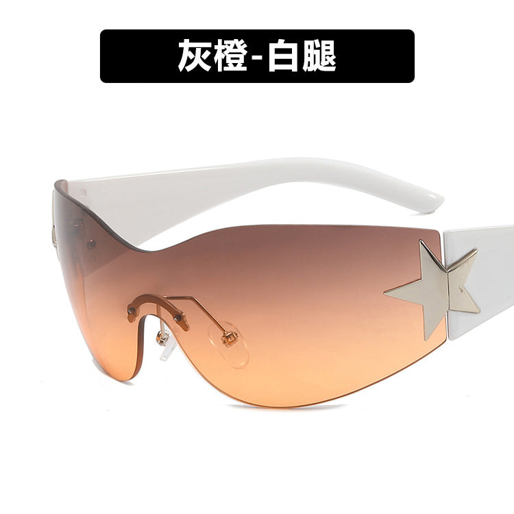 Frameless five-pointed star one-piece aviator sunglasses 2022 new European and American Y2K millennium hot girl sunshade sunglasses