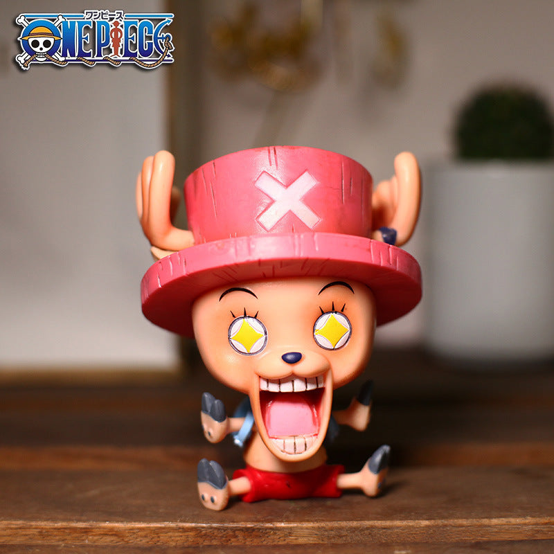 Q version of One Piece Big Head Luffy Zoro Chopper Ace Empress hand-made GK sitting doll blind box anime ornaments