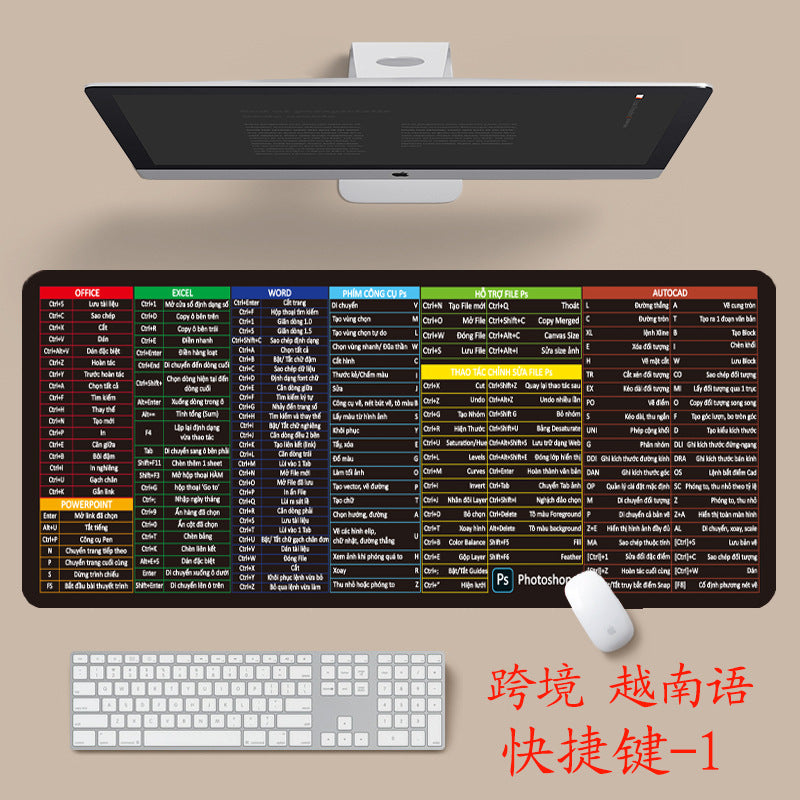 English shortcut key cross-border mouse pad Japanese Thai Vietnamese version shortcut key super large thick desk pad wholesale