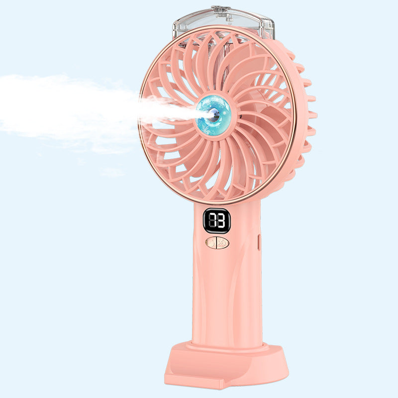 Handheld spray small fan water replenishment humidification student desktop digital display light sound brushless charging refrigeration water spray cooling fan