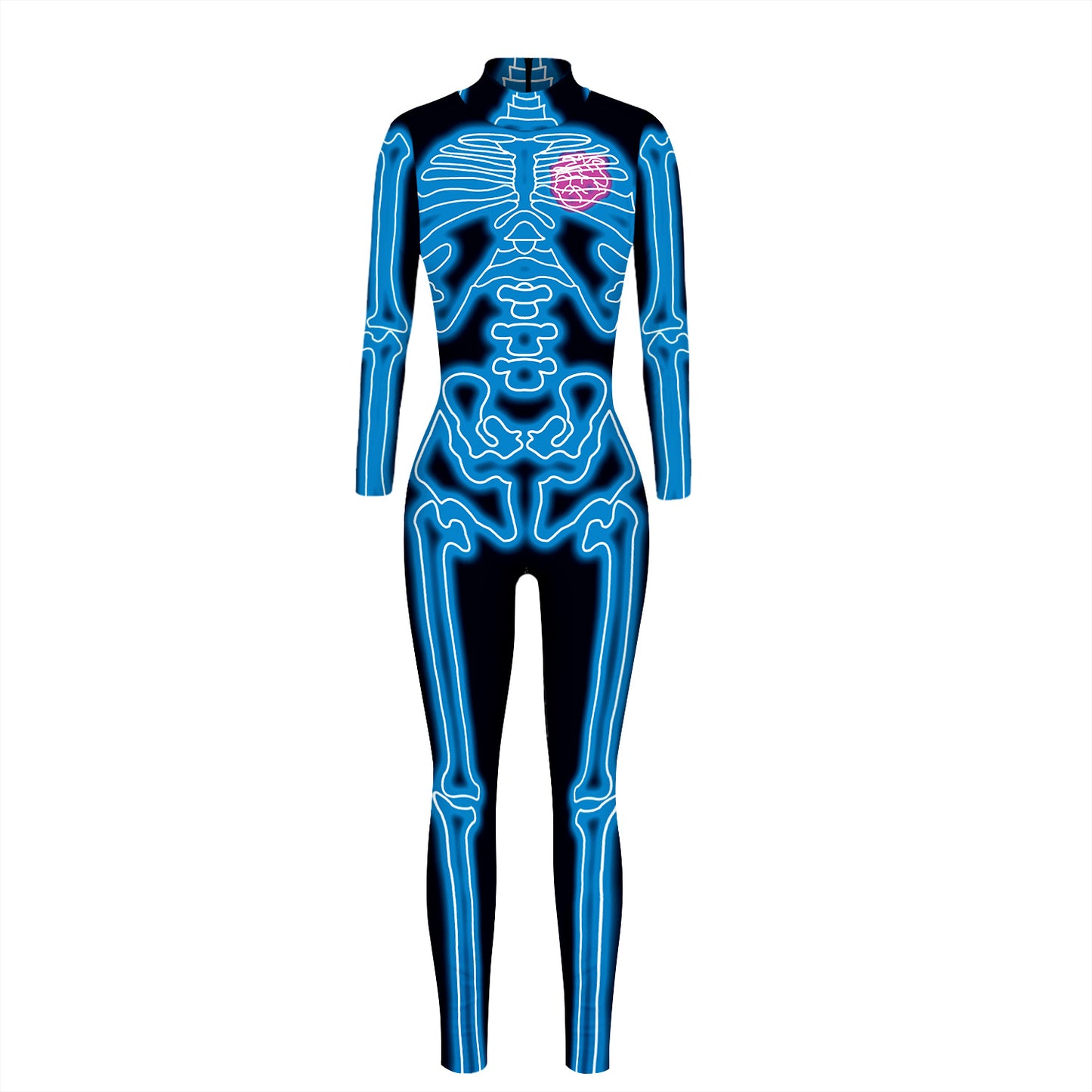 Cross-border explosion skeleton 3D digital printing Halloween cosplay costumes women's tight-fitting long-sleeved jumpsuit