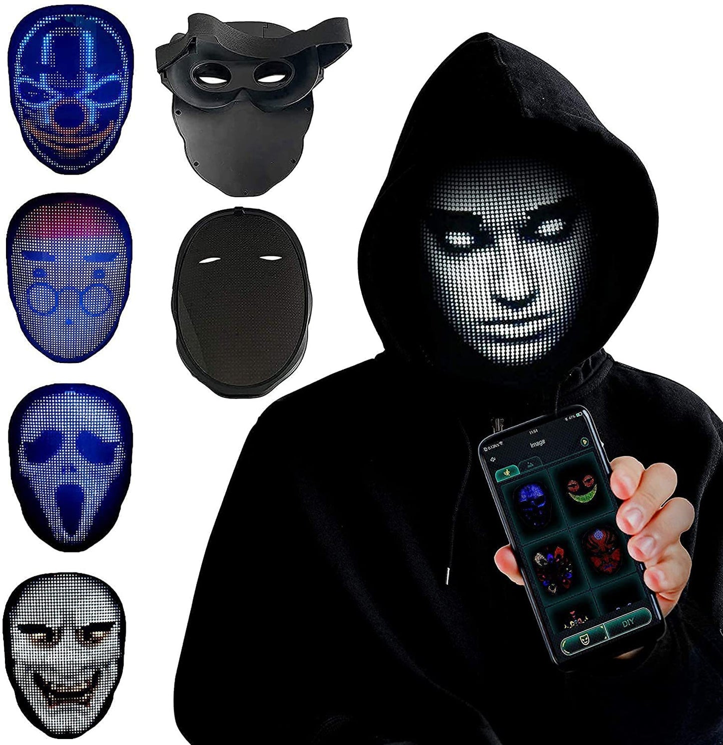 Consult Youli Technology Mask Full Face Lighting APP Sensing Face Changing LED Halloween Cosplay Cyberpunk