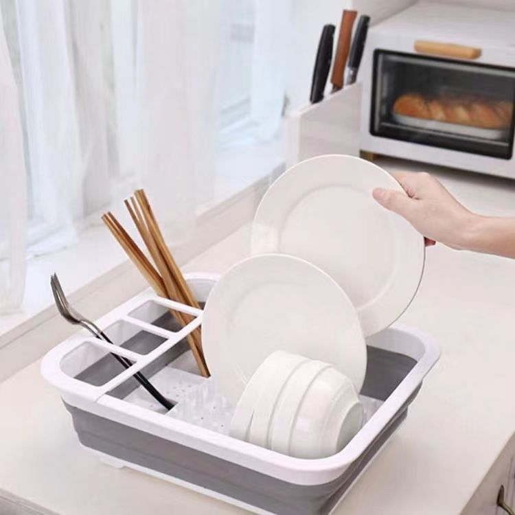 New foldable drain rack for kitchen dishes and utensils, multi-functional sink drain rack and drying rack