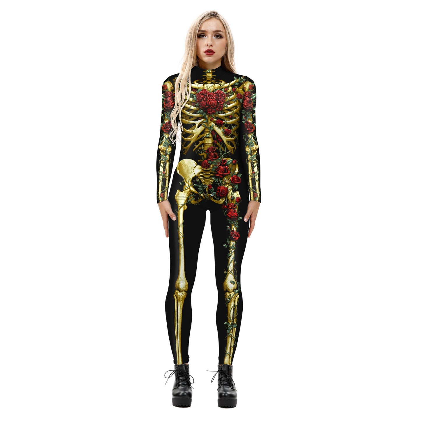 Amazon's new Halloween skeleton digital printing long-sleeved bodysuit slim fit slim cosplay costume