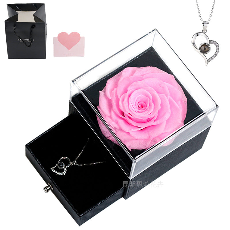 Preserved Flower Jewelry Box Single Rose Real Flower Preserved Flower Transparent Acrylic Flower Box Valentine's Day Mother's Day Gift