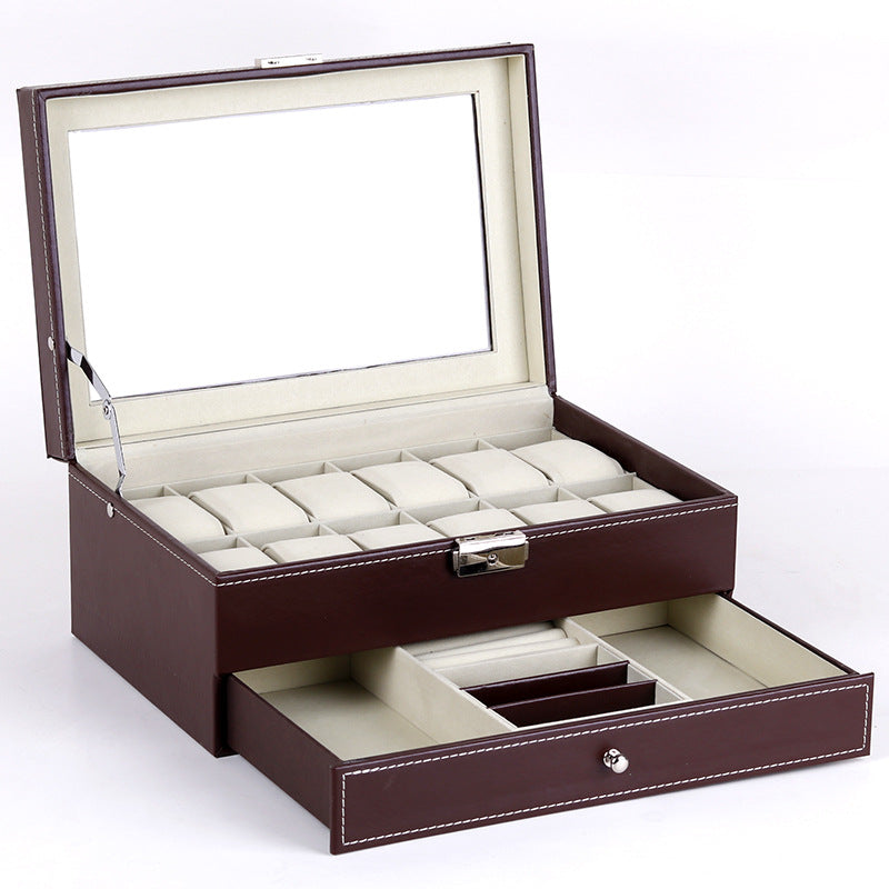 Qingyu packaging PU leather 12-position watch box double-layer jewelry box jewelry ring storage display packaging box spot