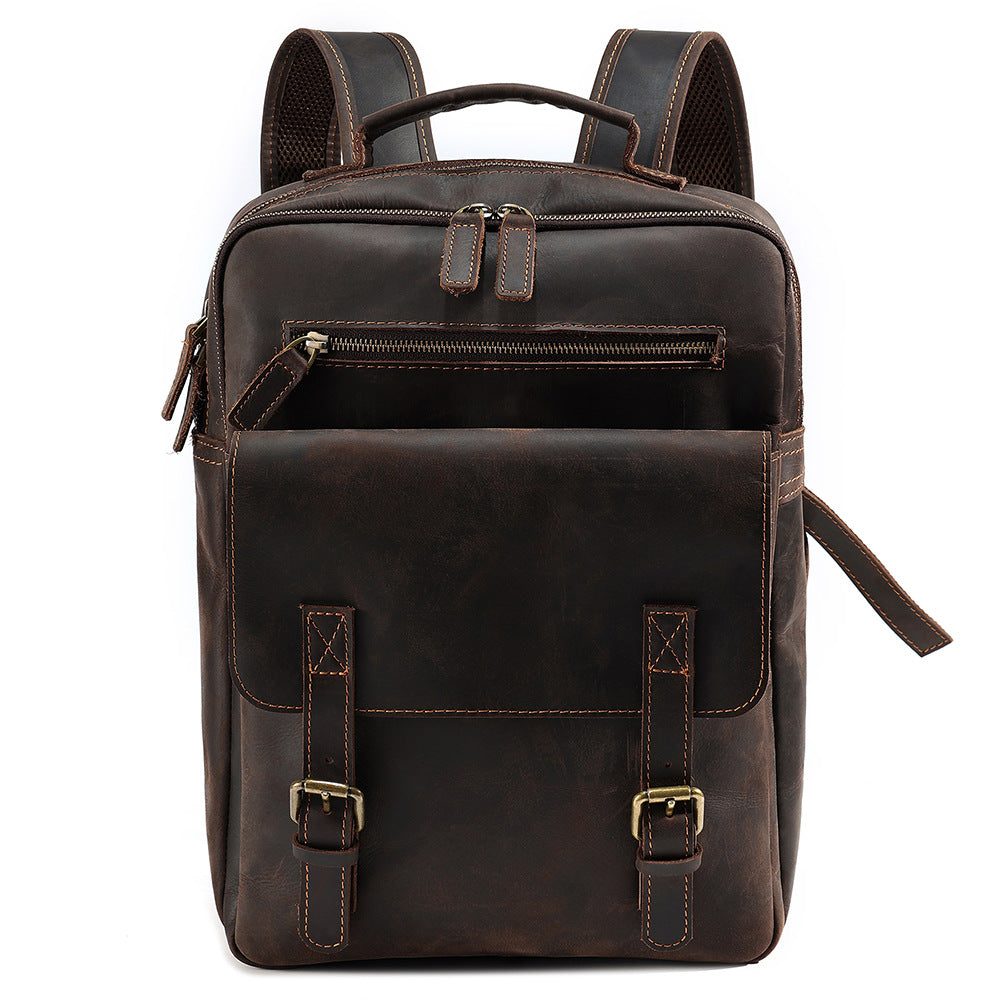 Backpack Retro Crazy Horse Leather Men's Fashion Trend Genuine Leather Backpack Large Capacity Travel Bag Cowhide Men's Bag