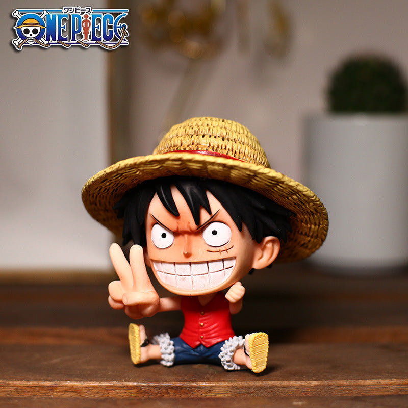 Q version of One Piece Big Head Luffy Zoro Chopper Ace Empress hand-made GK sitting doll blind box anime ornaments