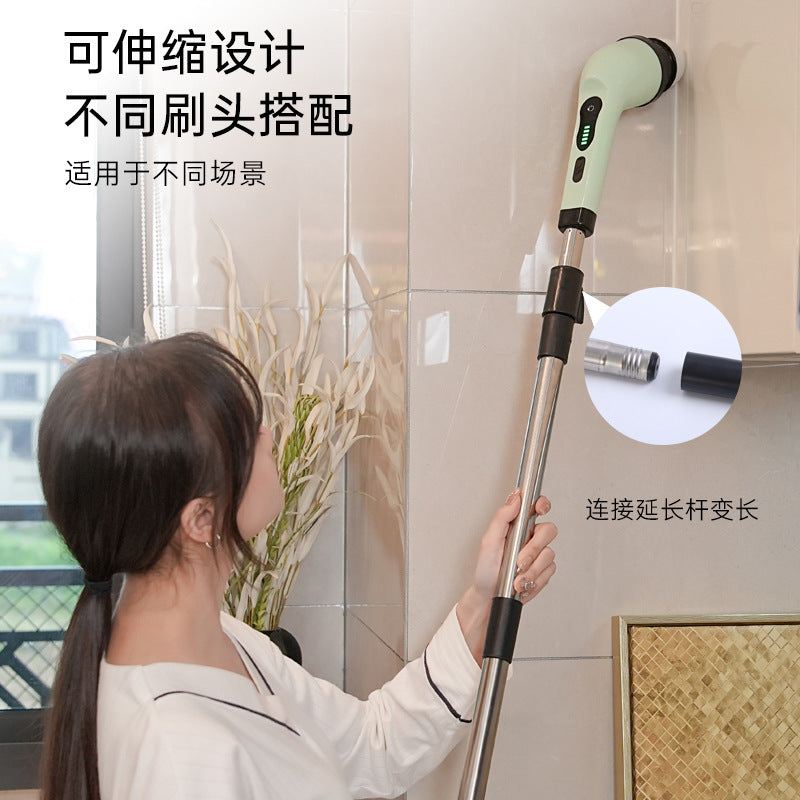 Cross-border household kitchen bathroom glass long and short dual-purpose brush handheld powerful electric multi-functional cleaning brush artifact