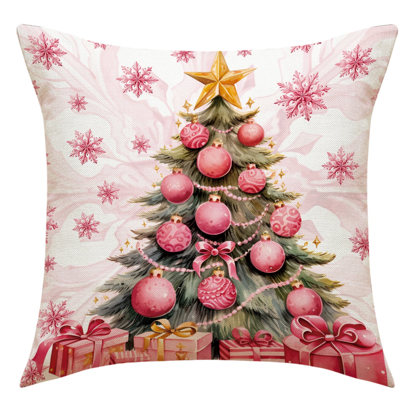 Pink Elk Christmas Cushion Cover Linen Letter Print Holiday Decoration Living Room Sofa Cushion Cover Cushion Cover