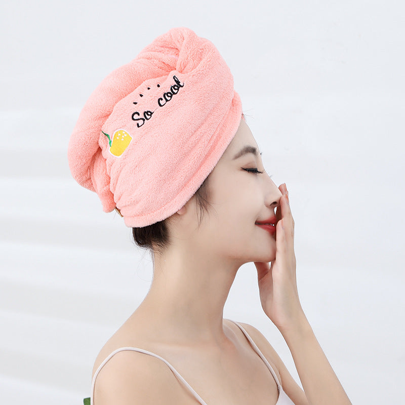 Dry hair cap water-absorbing coral fleece thickened double-layer hair care shower cap cute embroidered hair washing towel home daily necessities