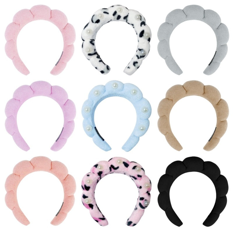 European and American cross-border hot-selling high-top hair accessories for women to wash their faces and bathe, cloud sponge headbands for makeup removal and hair ties