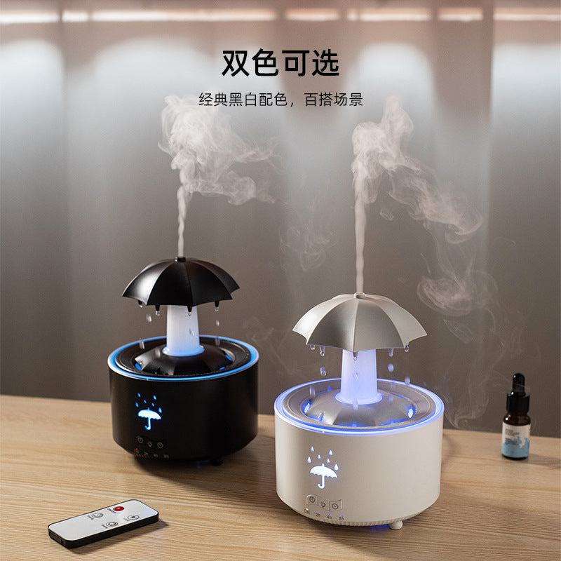 New rotating umbrella water drop humidifier household large fog desktop colorful light remote control aromatherapy machine cross-border