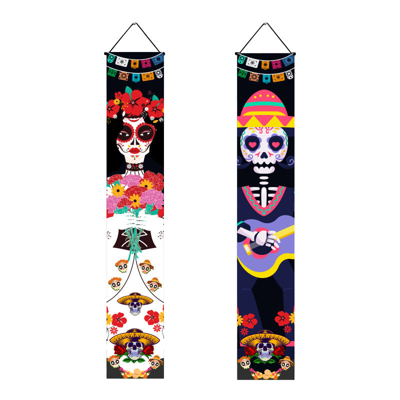 Halloween couplet curtain, ghost couple, Day of the Dead couplet, Halloween decoration, Halloween couplet