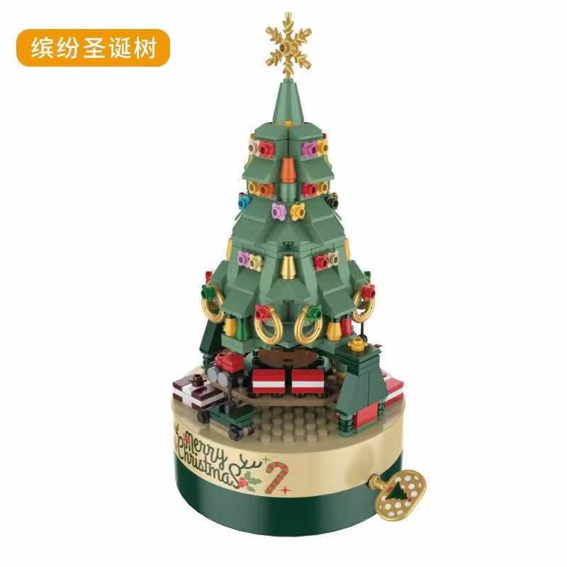 Jiaqi 1302 compatible with Lego colorful Christmas tree rotating music box Christmas building blocks Christmas gift t