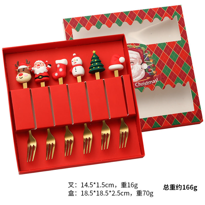 Christmas tableware gift box set spoon stainless steel high-looking home restaurant cartoon doll stainless steel spoon wholesale