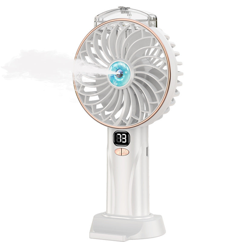 Handheld spray small fan water replenishment humidification student desktop digital display light sound brushless charging refrigeration water spray cooling fan