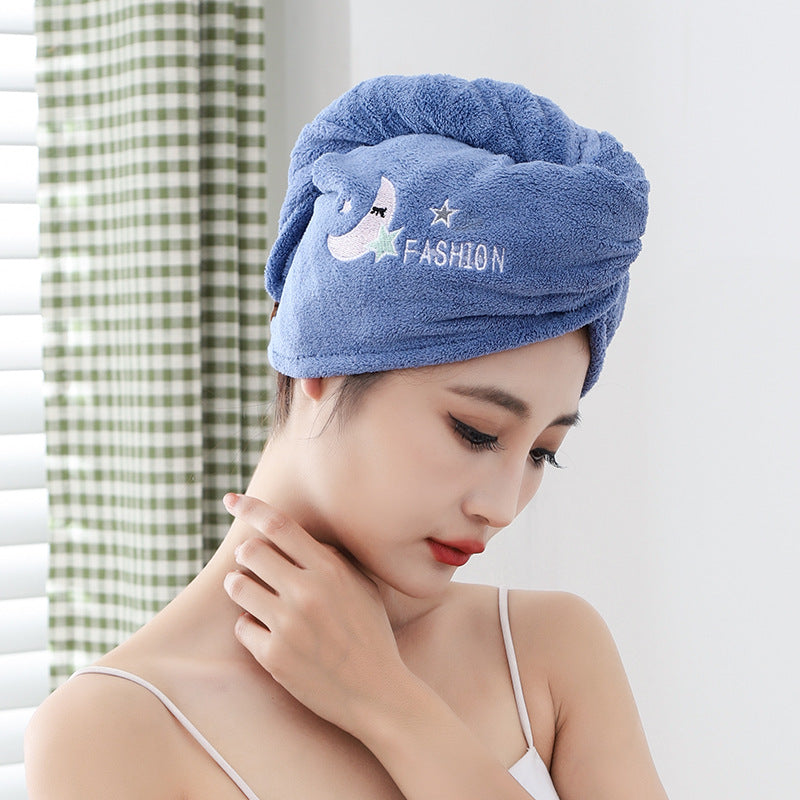 Dry hair cap water-absorbing coral fleece thickened double-layer hair care shower cap cute embroidered hair washing towel home daily necessities