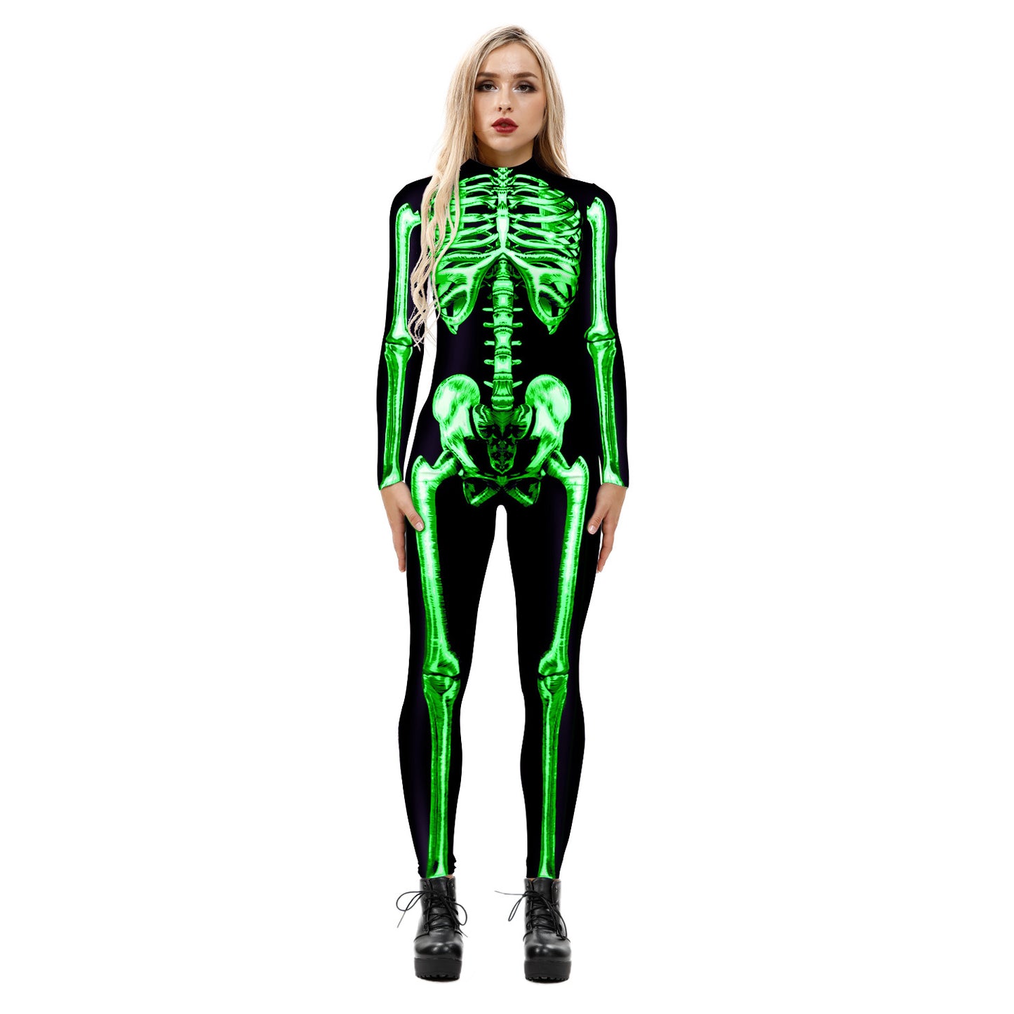 Amazon's new Halloween skeleton digital printing long-sleeved bodysuit slim fit slim cosplay costume