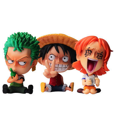 Q version of One Piece Big Head Luffy Zoro Chopper Ace Empress hand-made GK sitting doll blind box anime ornaments