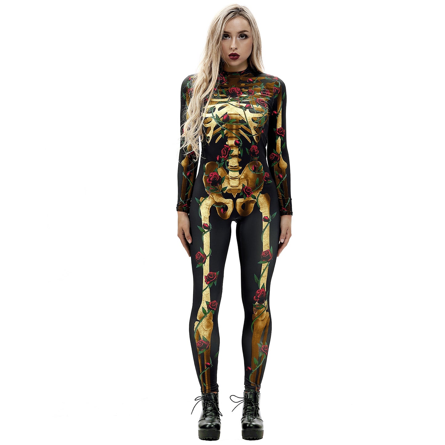 Amazon's new Halloween skeleton digital printing long-sleeved bodysuit slim fit slim cosplay costume