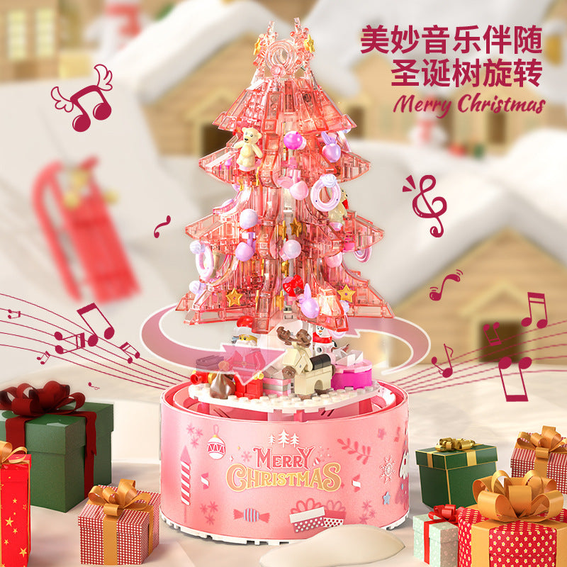 Diamond Z019 Fantasy Snow Pink Crystal Christmas Tree Music Box Building Blocks Ornament Christmas Gift Toy Building Blocks