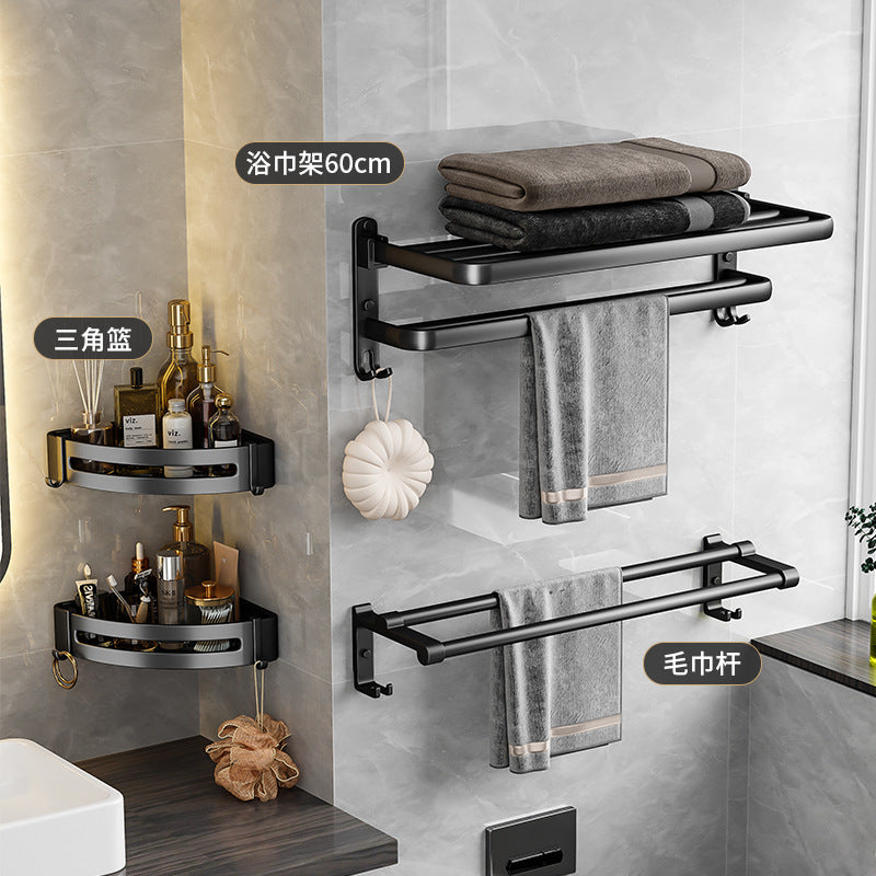 Bathroom storage rack punch-free space aluminum towel rack toilet toilet storage towel rack bathroom hardware pendant