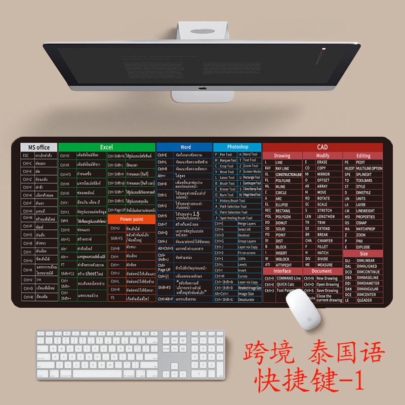 English shortcut key cross-border mouse pad Japanese Thai Vietnamese version shortcut key super large thick desk pad wholesale