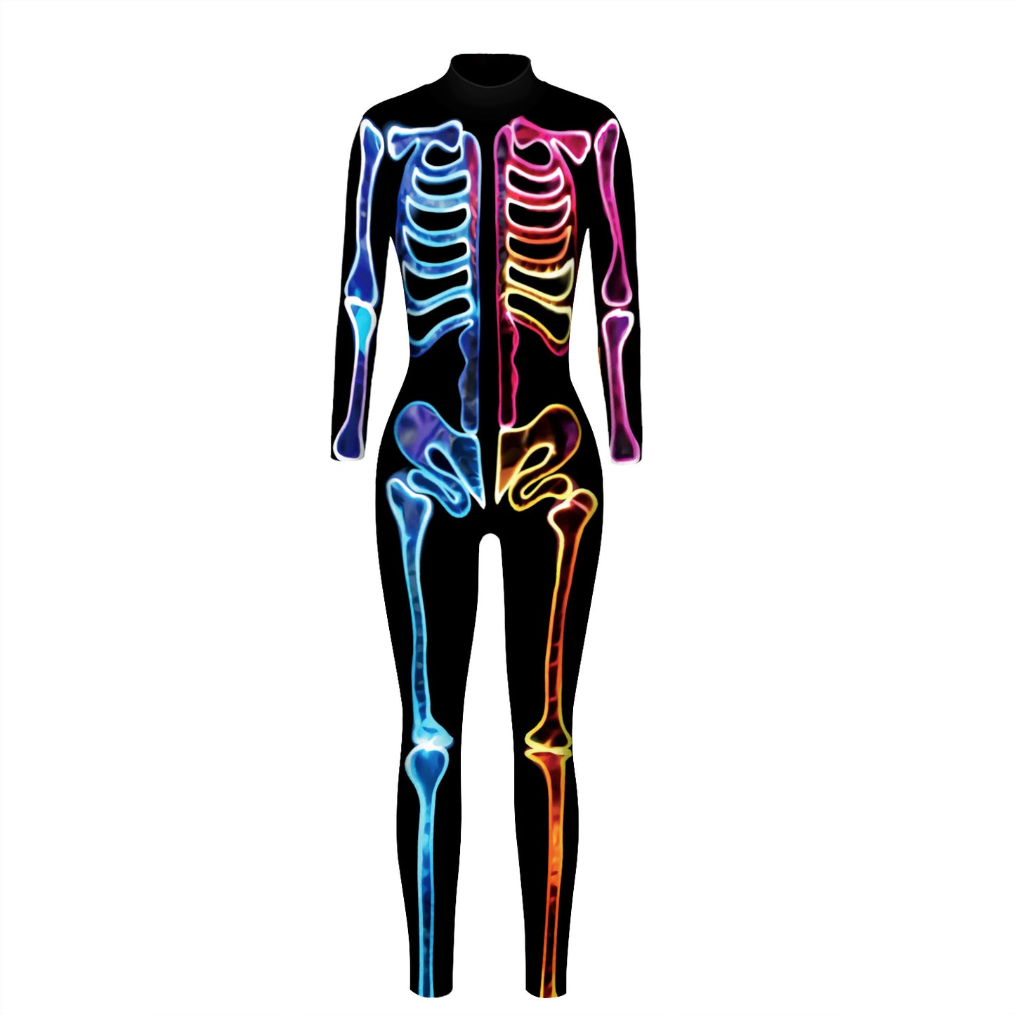 Cross-border explosion skeleton 3D digital printing Halloween cosplay costumes women's tight-fitting long-sleeved jumpsuit