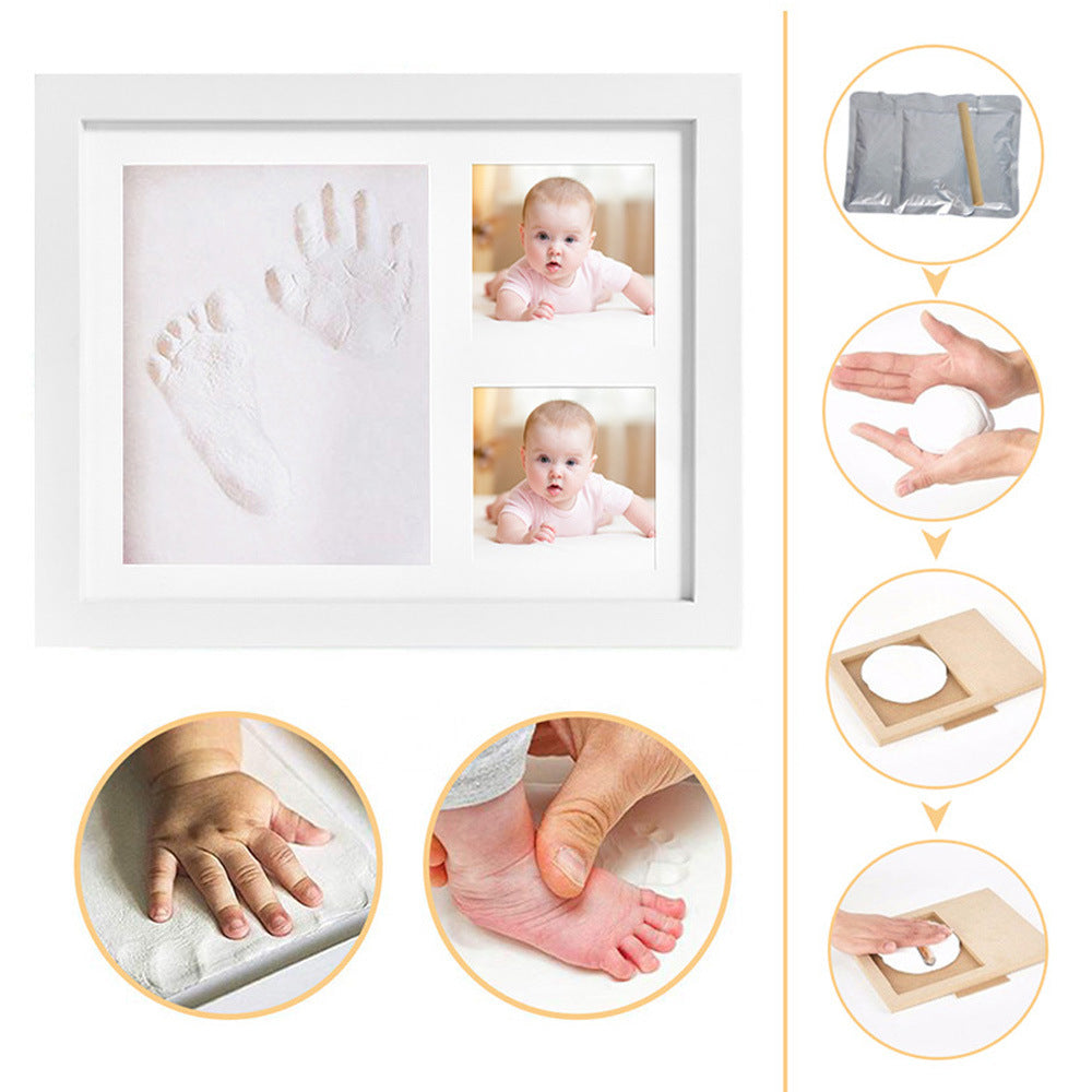 Hot sale baby hand and foot seal mud photo frame pet paw print hollow memorial frame wall hanging table baby DIY photo frame