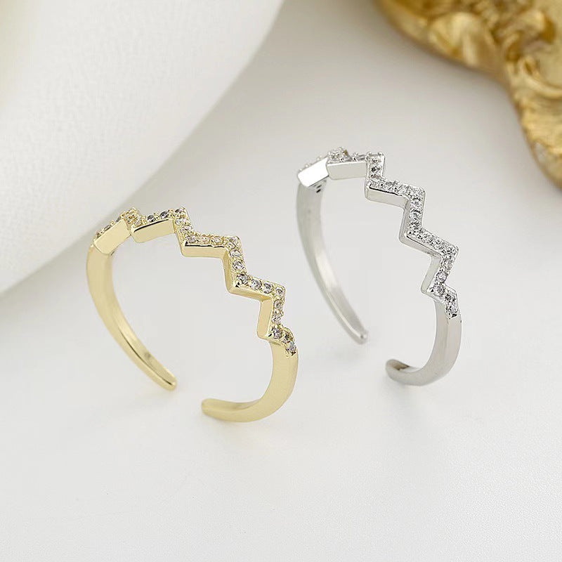 Cross-border hot sale s925 sterling silver open wave pattern electrocardiogram ring female simple fashion European and American style index finger ring