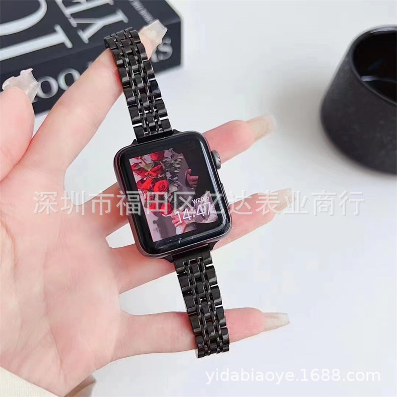 Suitable for Apple Watch9Ultra2 watch strap Apple thin seven-bead butterfly buckle stainless steel metal watch strap