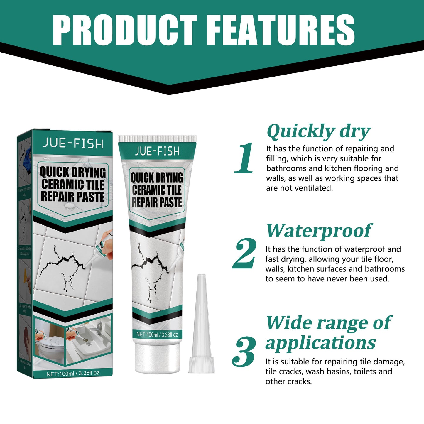 Jue-Fish Tile Repair Paste Marble Bathtub Furniture Toilet Crack Repair Tile Quick Dry Adhesive