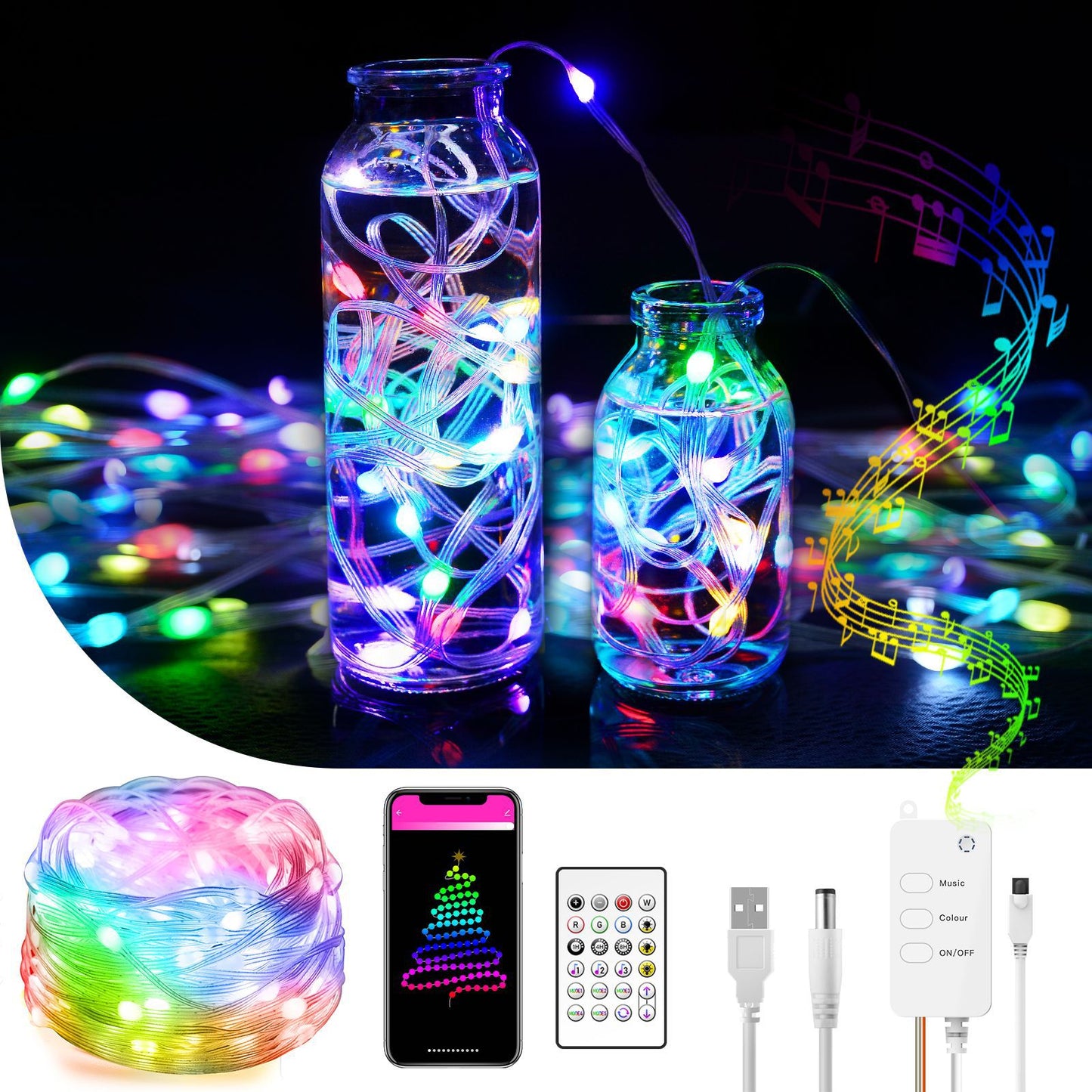 Tuya Bluetooth smart programmable curtain light string fantasy outdoor courtyard Christmas point control ball leather line light string