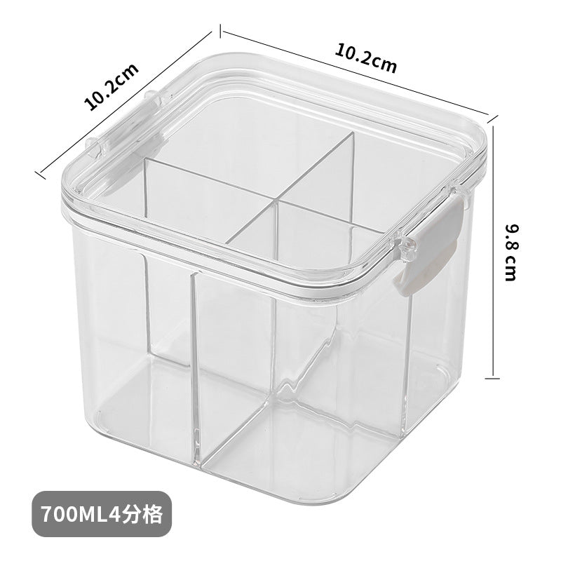 Square flower tea packaging box, 460ml, four-compartment plastic airtight container, food-grade storage box.