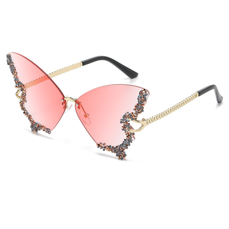 Cross-border 2023 new butterfly shape diamond-encrusted frameless sunglasses women's fashion personality exaggerated sunglasses European and American Internet celebrities