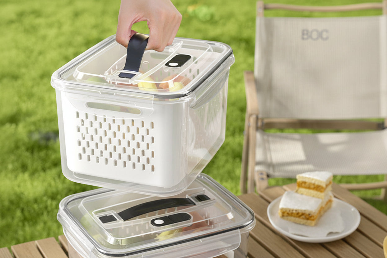 Portable outdoor storage box, double-layer drain box, sealed plastic with lid, freezer box wholesale.