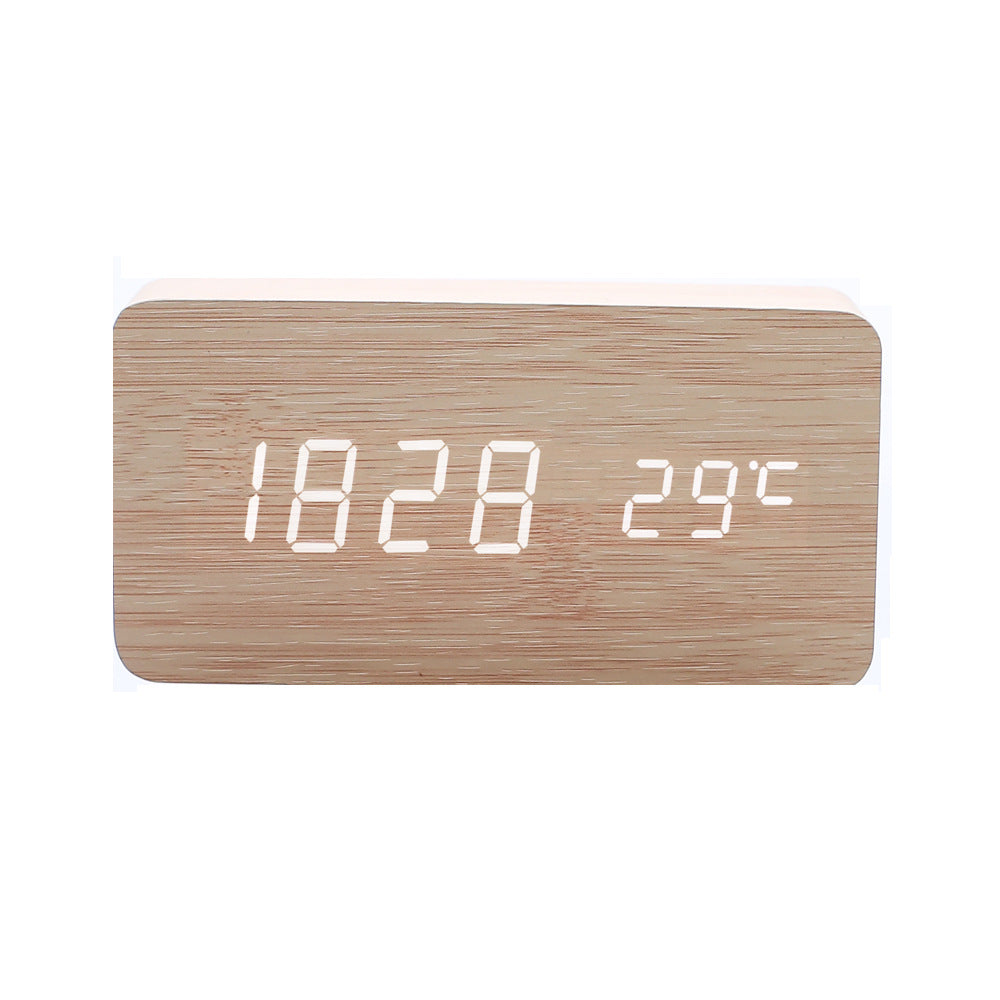 Creative multifunctional voice-controlled wooden clock, simple wooden clock for home, multifunctional electronic clock for student gifts