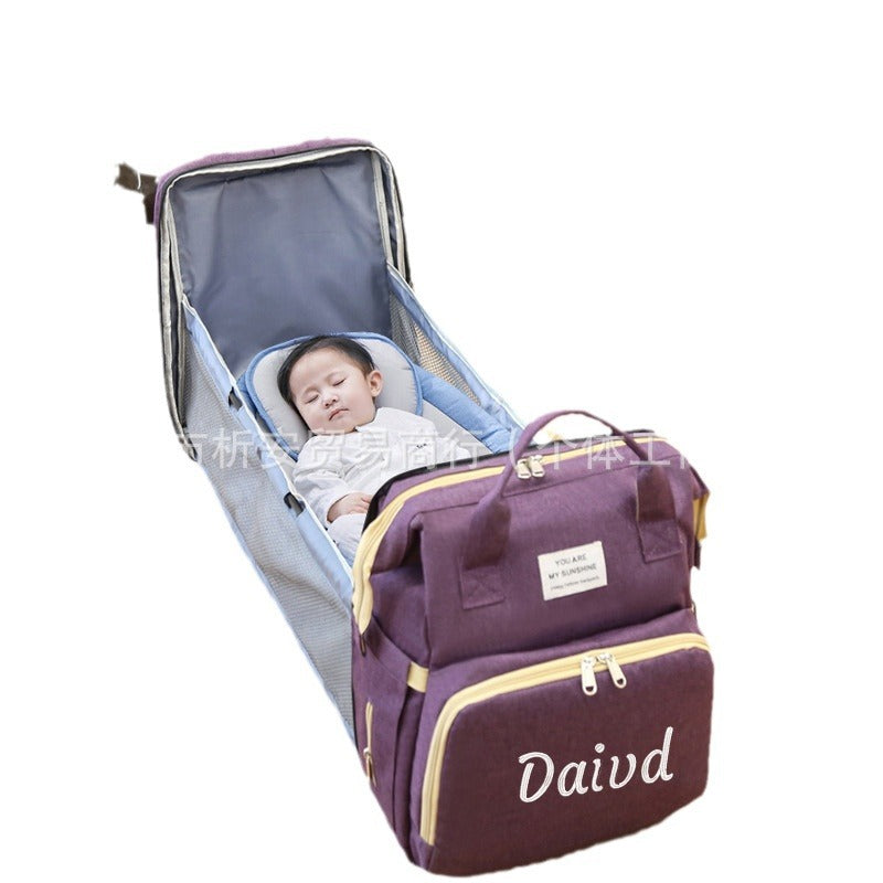 Etsy personalized embroidery mommy bag folding crib portable backpack multifunctional mother and baby bag mommy bag