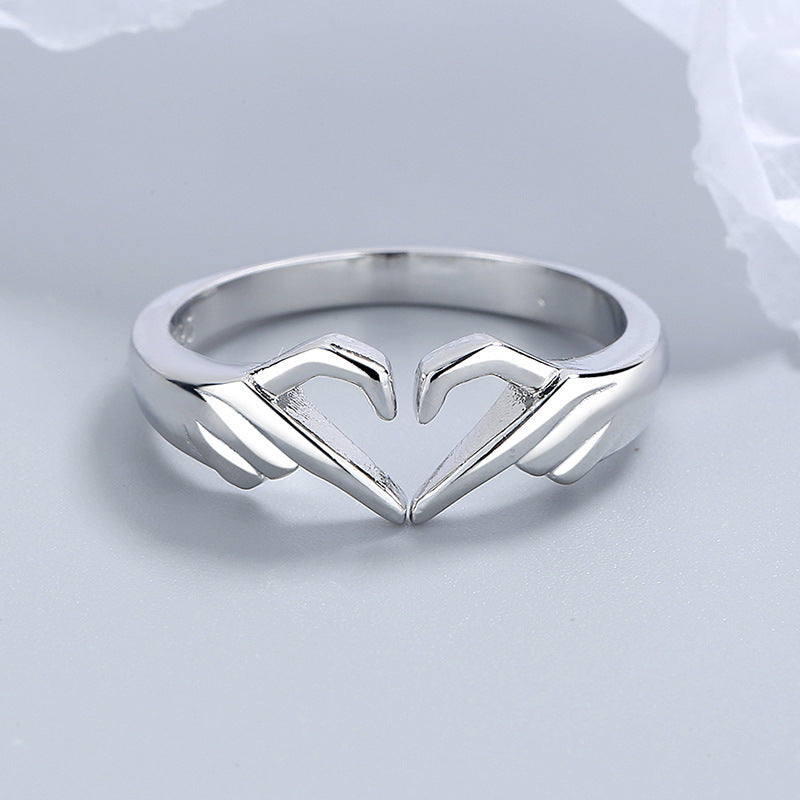 European and American romantic hands heart ring geometric palm love gesture couple fashion ring wholesale