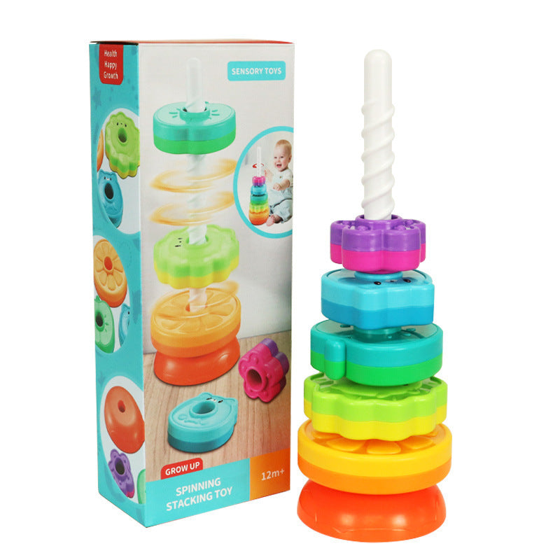 Amazon infant cognitive rainbow rotating tower toy enlightenment early education geometry ring stacking spinning tower