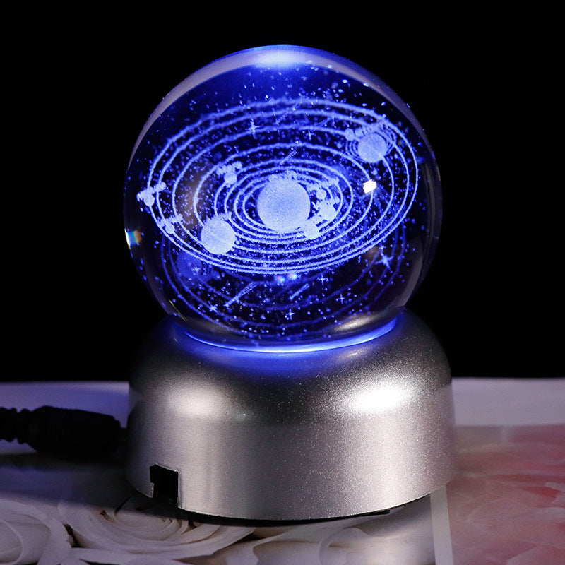 Factory direct sales creative luminous crystal small night 3D lamp with internal carving of meteors and solar system cross-border spot wholesale