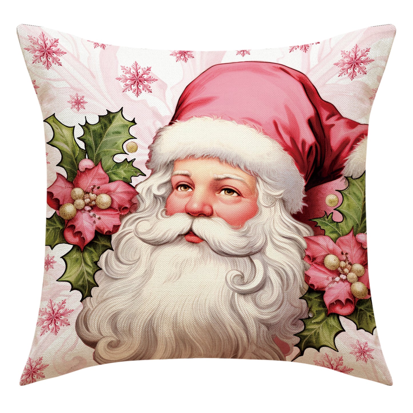 Pink Elk Christmas Cushion Cover Linen Letter Print Holiday Decoration Living Room Sofa Cushion Cover Cushion Cover