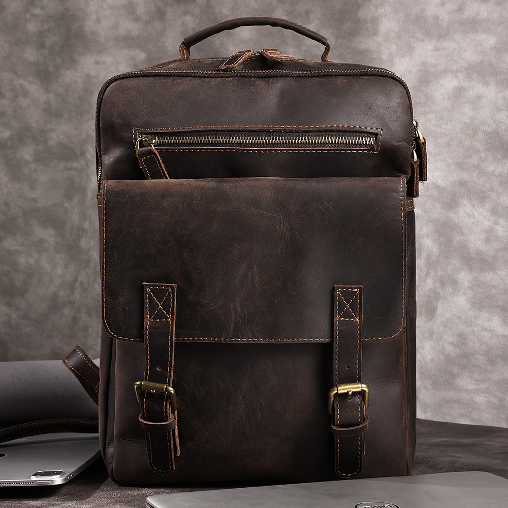 Backpack Retro Crazy Horse Leather Men's Fashion Trend Genuine Leather Backpack Large Capacity Travel Bag Cowhide Men's Bag