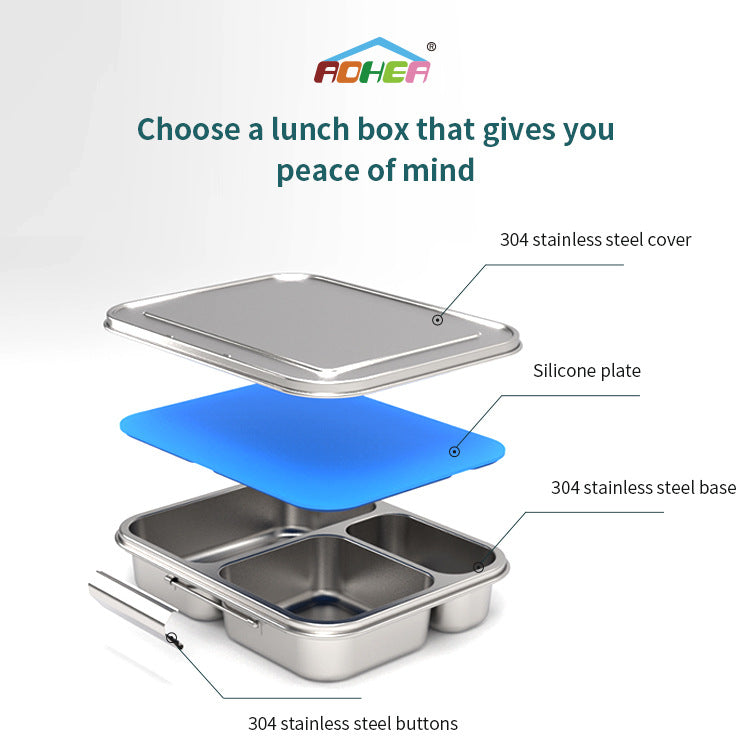 304 stainless steel compartment lunch box, office white-collar lunch box, student canteen lunch box