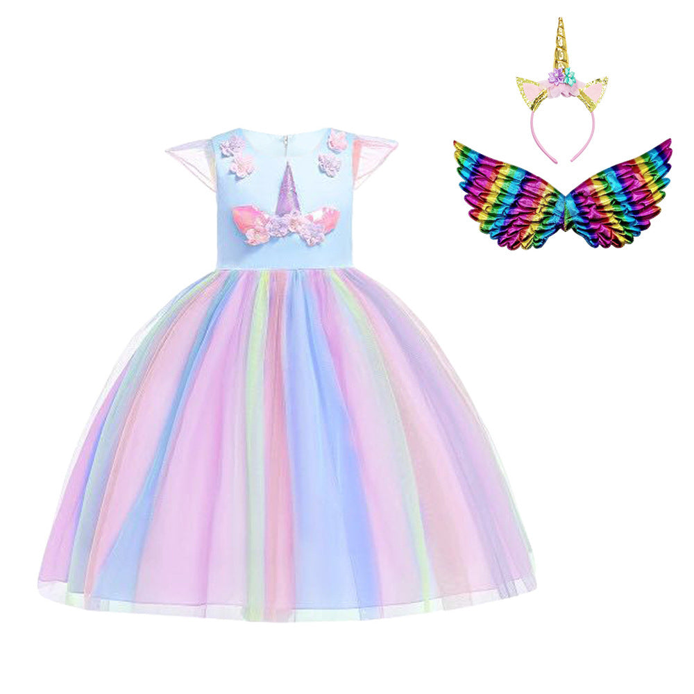 Halloween Show With Unicorn Ruffle Sleeve Rainbow Dress Dress Birthday Girl Dress Dress Dress Dress