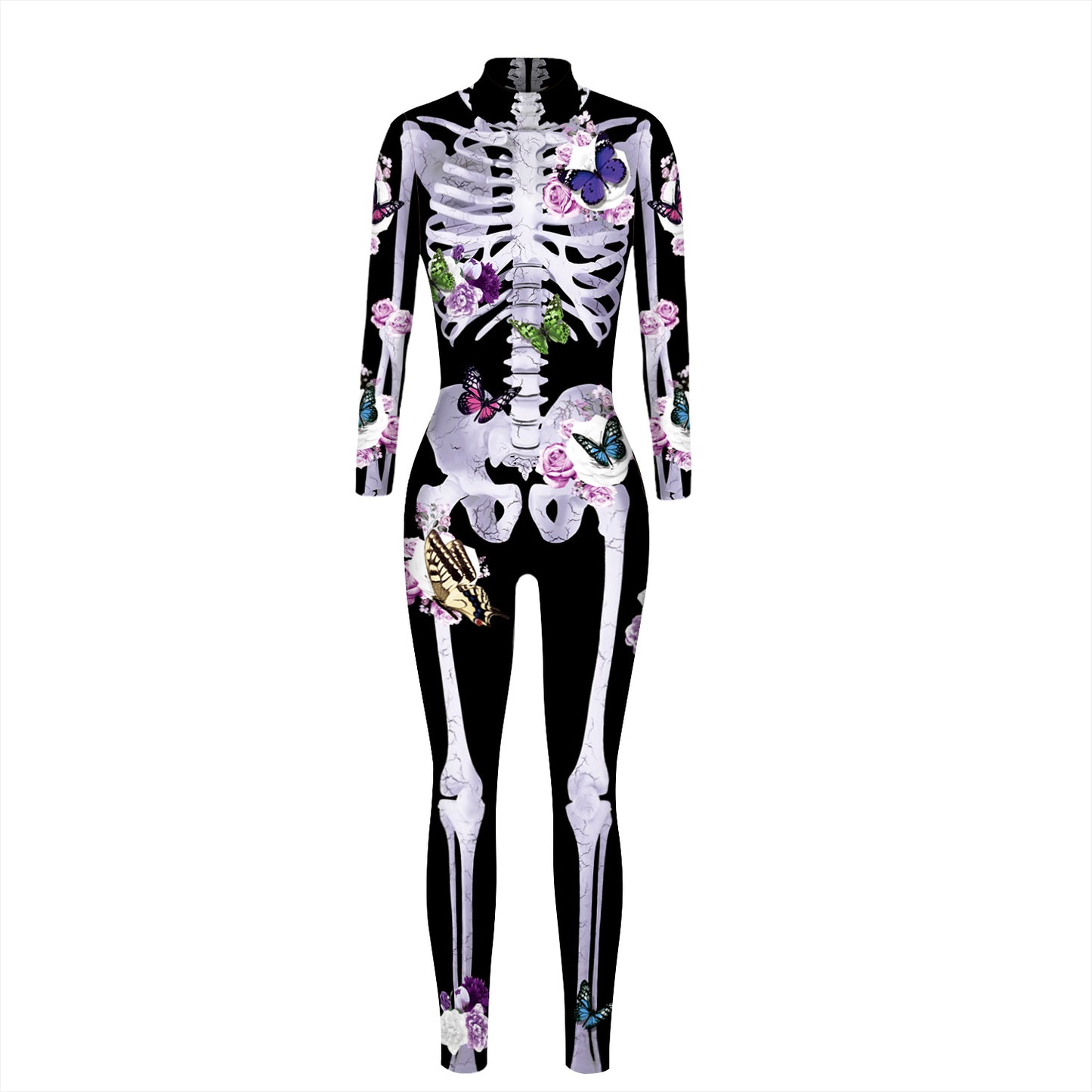 Cross-border explosion skeleton 3D digital printing Halloween cosplay costumes women's tight-fitting long-sleeved jumpsuit