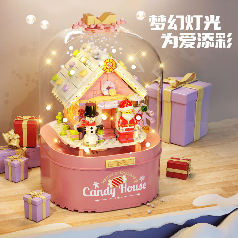 Diamond Z019 Fantasy Snow Pink Crystal Christmas Tree Music Box Building Blocks Ornament Christmas Gift Toy Building Blocks